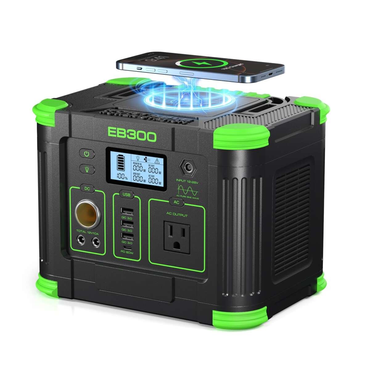 GRECELL Portable Power Station 330W, GRECELL 288Wh Solar Generator with 60W USB-C PD