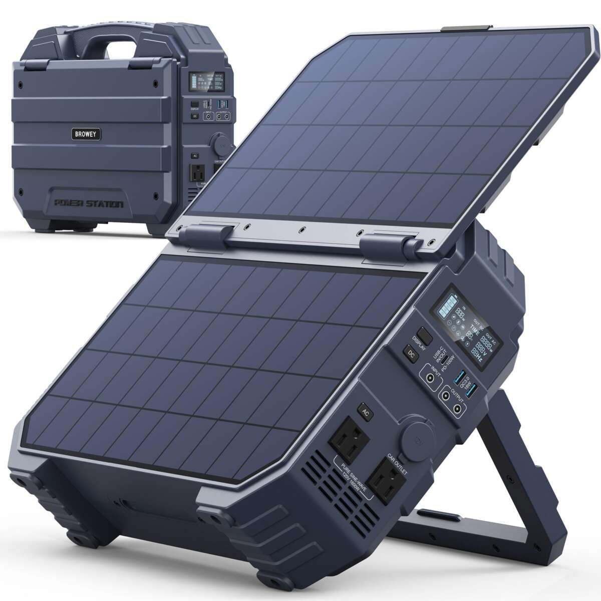 BROWEY 1600W  Portable Power Station, 1024Wh LiFePO4 Battery with Built-in Solar