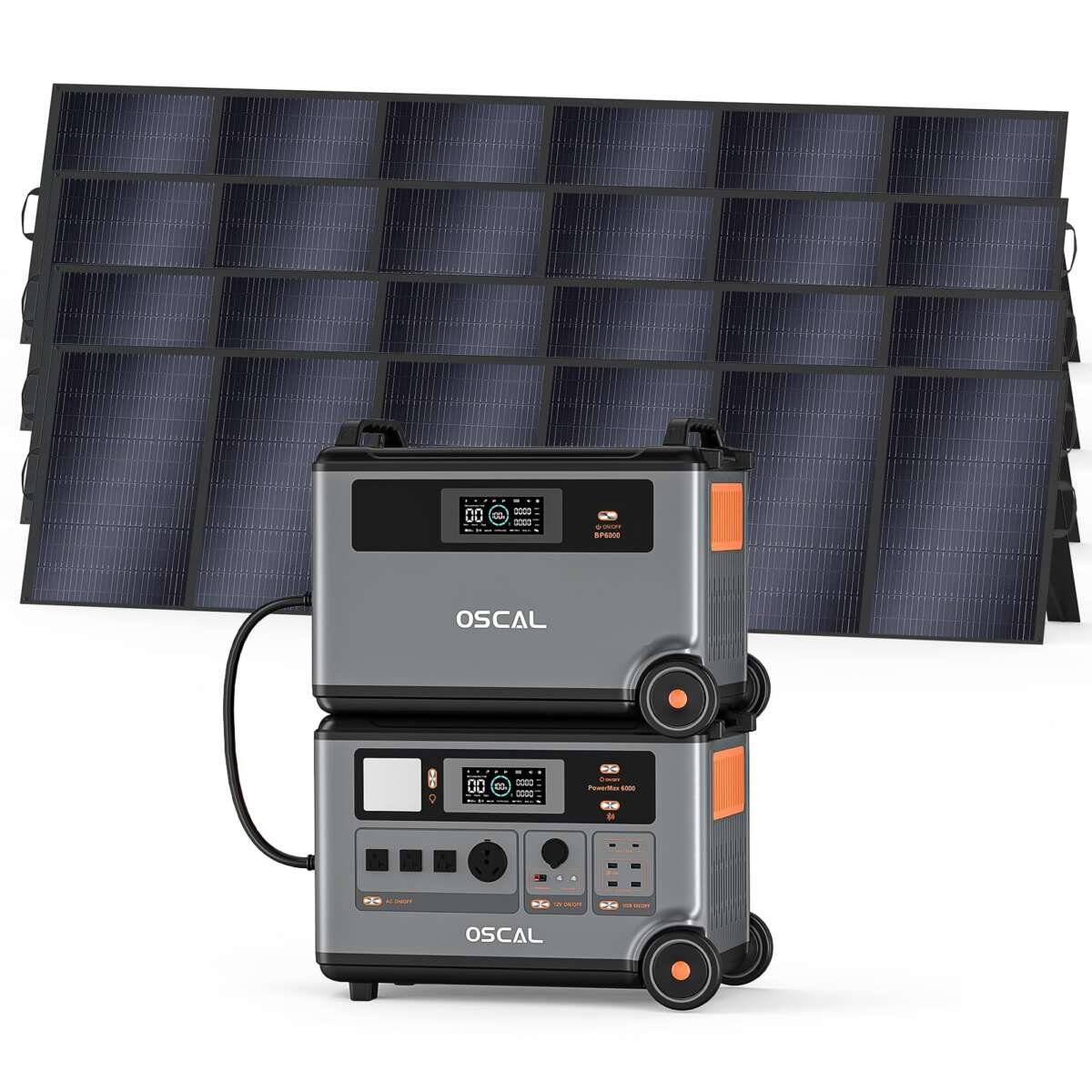 OSCAL 7200Wh Portable Power Station PowerMax 6000 with 4x500W Solar Panel, 120/2