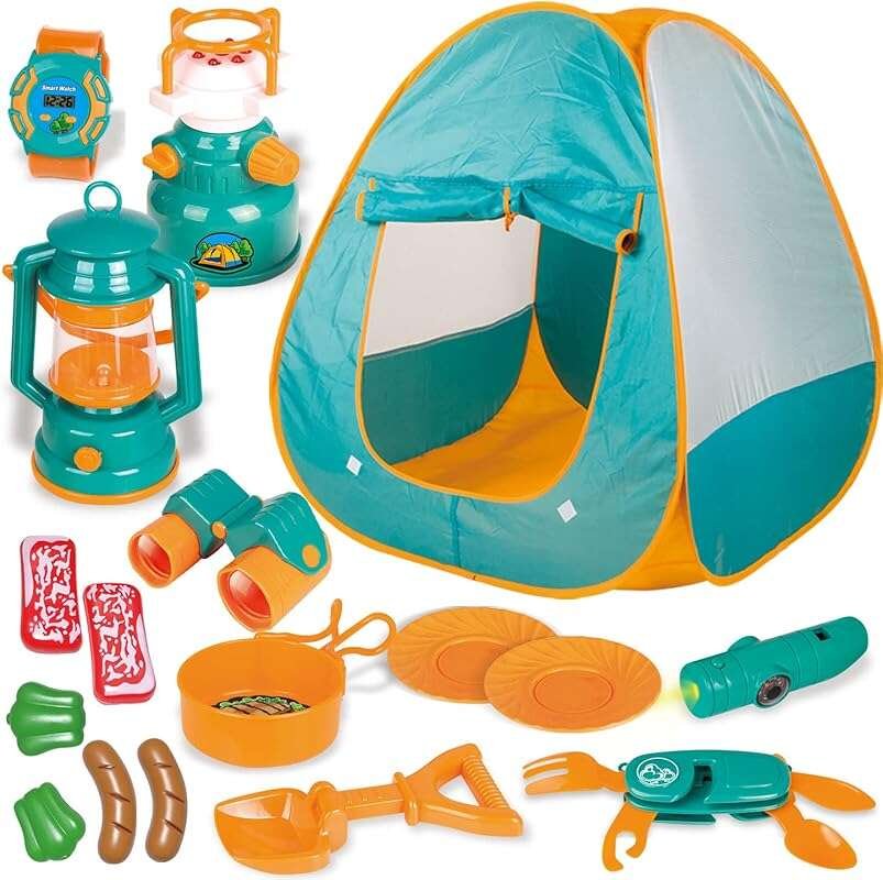 FUN LITTLE TOYS Pop Up Play Tent with Camping Gear - Perfect Outdoor F