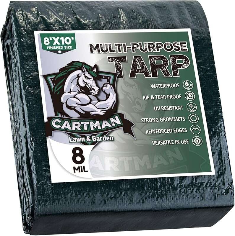 CARTMAN 8x10 Feet Waterproof Green Tarp – 8 Mil Thick, Versatile Cover for Camping and Emergency Use