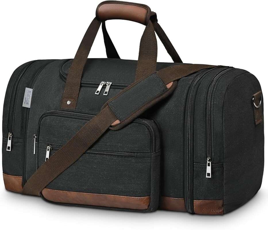 Wohlbege 50L Canvas Duffle Bag, Expandable Travel Bag for Gym and Weekend Trips