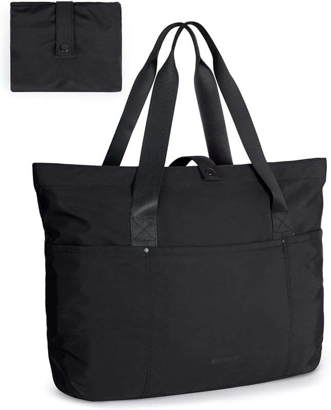 BAGSMART Foldable Tote Bag with Zipper, Lightweight Travel Shoulder Bag for Work