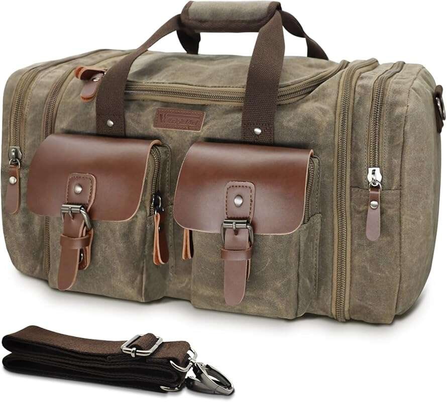 Wildroad Waxed Canvas 50L Waterproof Duffle Bag for Overnight Travel a