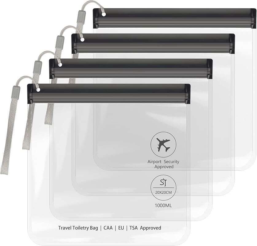 4Pcs Clear TSA Approved Toiletry Bag Set, Waterproof & Leakproof Trave