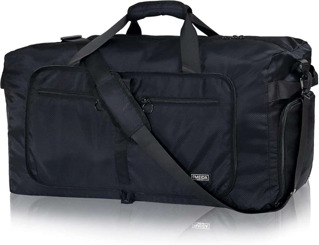 Fmeida 65L Duffle Bag with Shoes Compartment, Foldable, Water Repellen