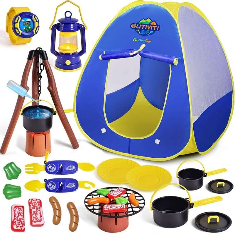 FUN LITTLE TOYS Kids Play Tent with Camping Toys and Lantern - Ideal I