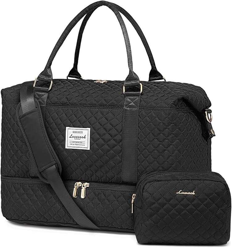 LOVEVOOK Travel Duffle with Shoe Compartment and Toiletry Bag – Ideal for Overnight and Gym Use