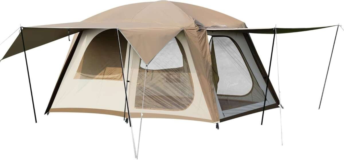 Vidalido 4-6 Person Double Layer Waterproof Glamping Tent with 3 Doors