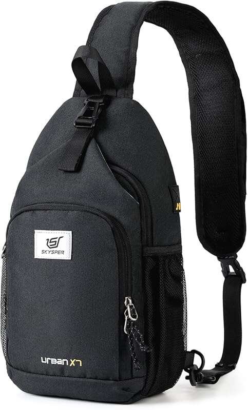 SKYSPER RFID Crossbody Sling Backpack for Travel and Hiking, Unisex Daypack in Black