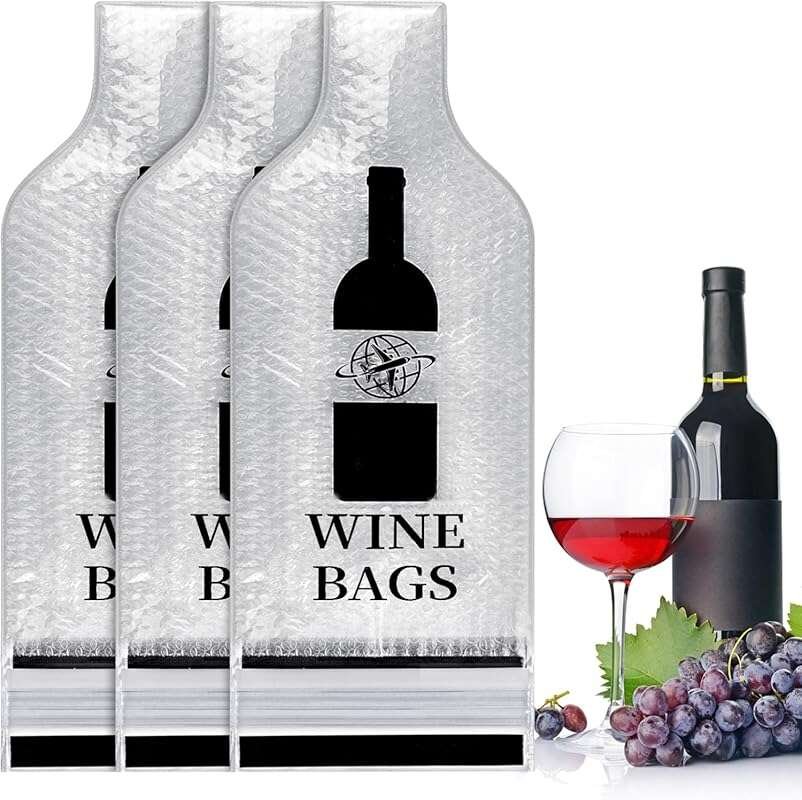 Reusable Wine Bags for Travel, 3 Set Double Layer Leak Proof Protector