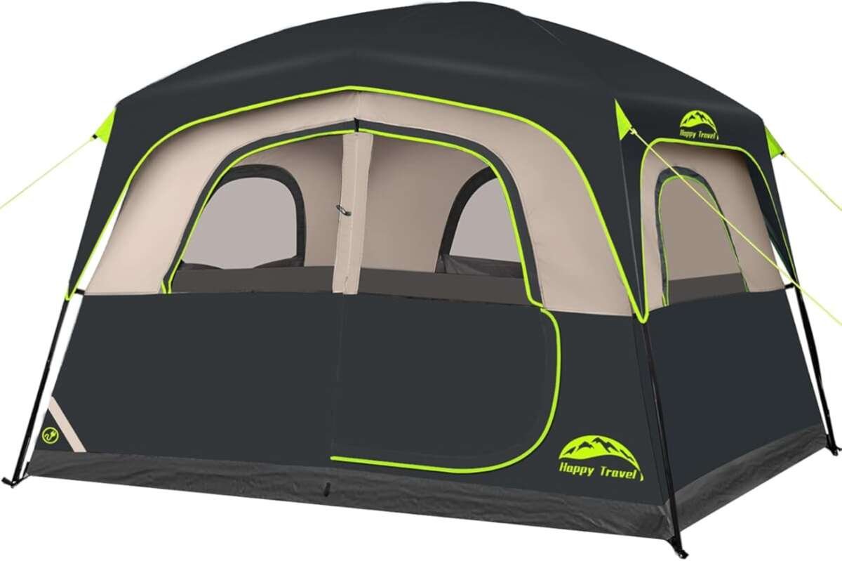 Happy Travel 6 Person Waterproof Large Mesh Window Cabin Tent with Rai