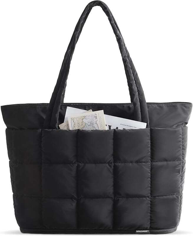 BAGSMART Expandable Puffer Tote Bag for Women, Ideal for Work, Travel, and Gym