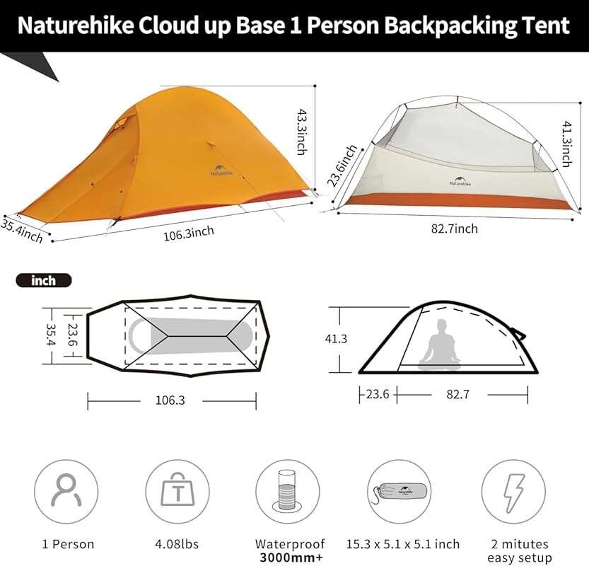 Naturehike Cloud Up Ultralight Waterproof Backpacking Tent for Hiking 