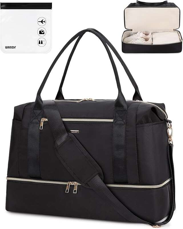 WANDF 18x14x8 Underseat Personal Item Bag with Wet Pocket, Shoe Compar