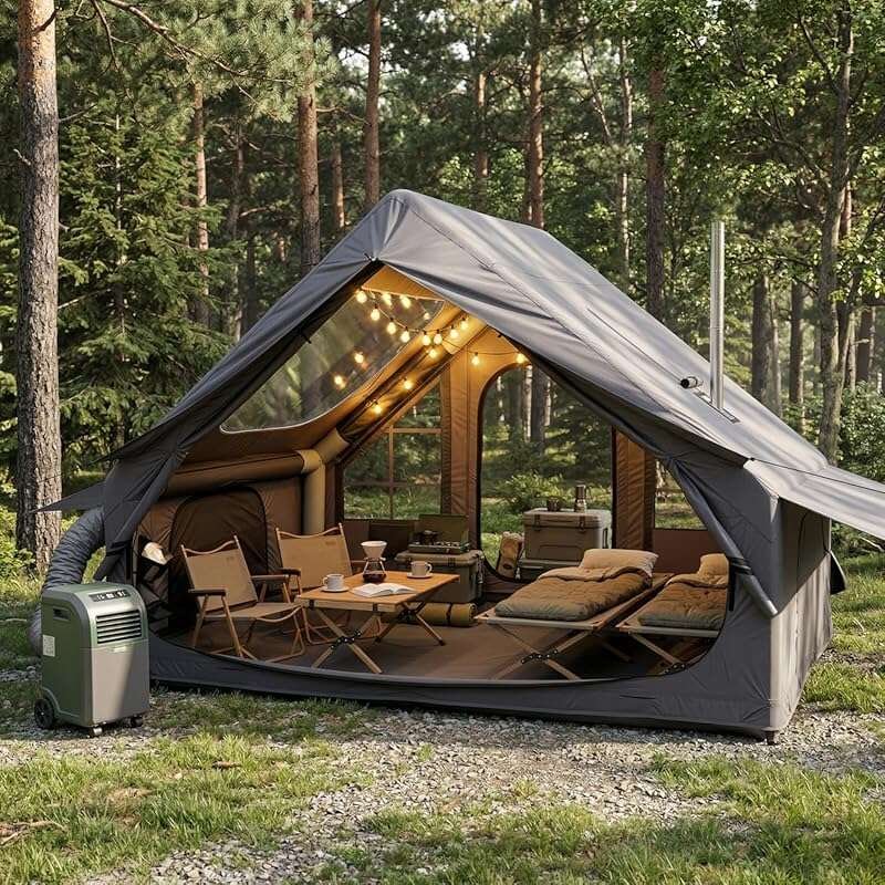 Inflatable Camping Tent with Electric Pump - 4-10 Person Luxury Glamping Cabin with Stargazing Skylight