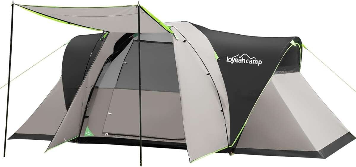LOYEAHCAMP 8-Person Extended Dome Tent with 3 Rooms and Waterproof Pro