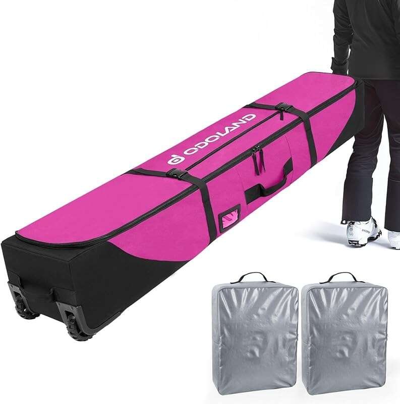 Odoland Rolling Ski Bag - Padded Snowboard Bag with Wheels, Durable 90