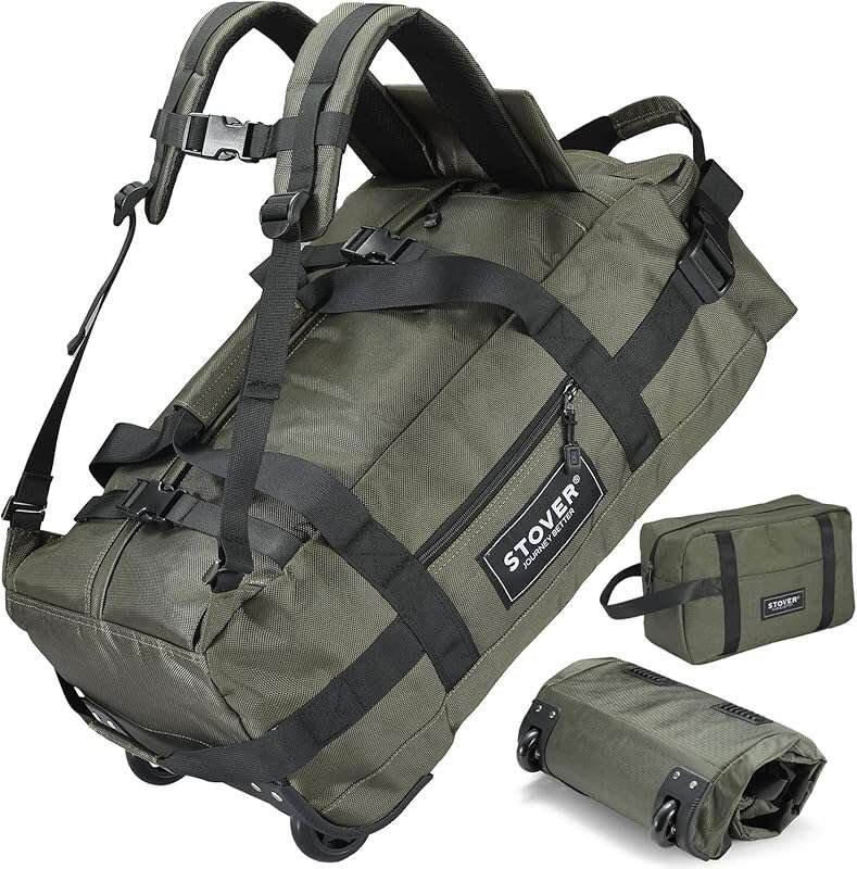 STOVER 45/80/100L Rolling Duffel Bag with Wheels, Toiletry Bag, and Packable Design for Travel
