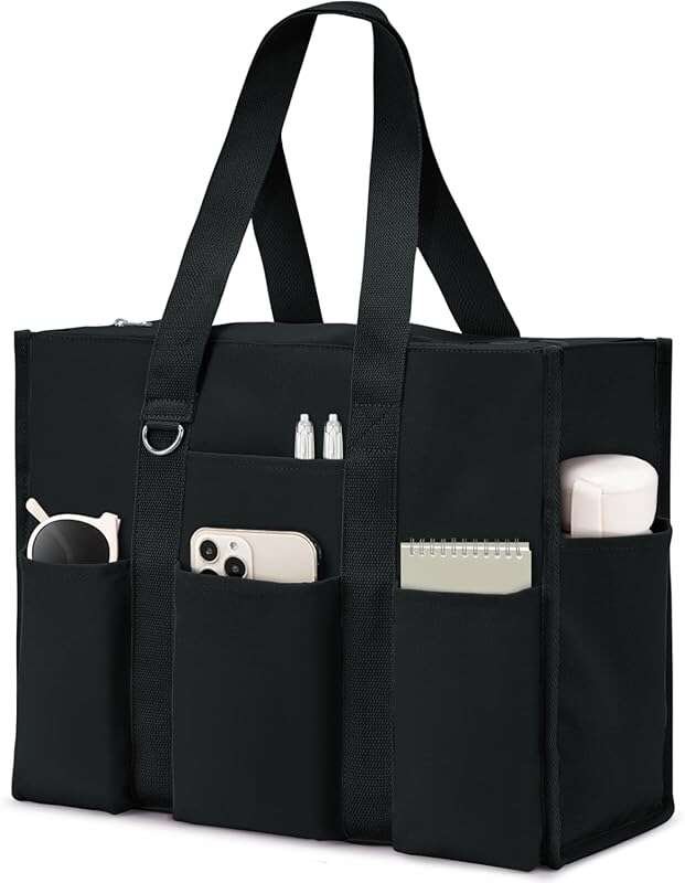 Becokan Large Waterproof Tote Bag for Women with 12 Pockets and Top Zipper Closure