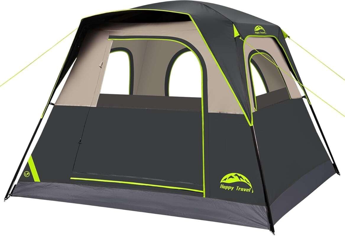 Waterproof 4-Person Cabin Tent with Rainfly, Easy Setup & Mesh Windows