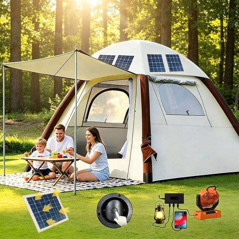 Automatic 4-Person Camping Tent with Rechargeable Pop-Up, 4000mm Water