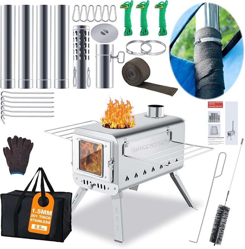 CHANGE MOORE Hot Tent Stove: Portable Wood Burning Stove with Secondar