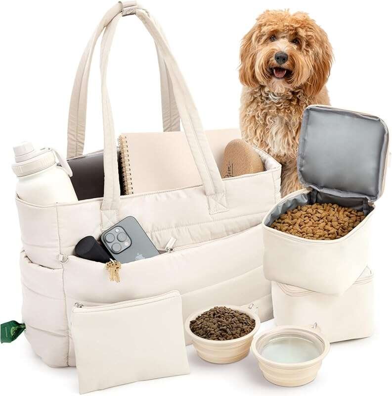 rubyloo Puffer Dog Travel Bag with Food Storage and Bowls, Lightweight