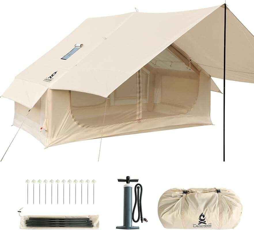 4-Person Inflatable Glamping Tent with Stove Jack, Skylight & Power Po