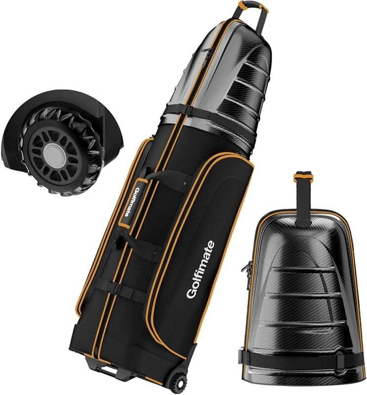 Durable Golf Travel Bag with Carbon Fiber Hard Top, Wheel, Thick Padding