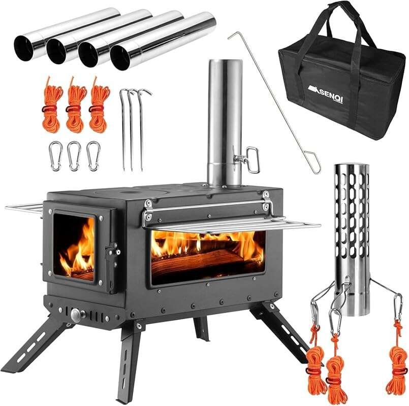 Portable Wood Burning Camping Stove, Ideal for Cooking and Heating in 