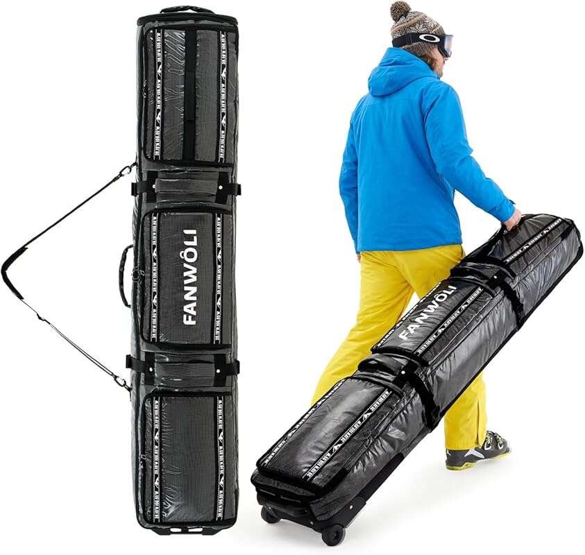 Fanwoli Ski Snowboard Bag with Wheels, Fully Padded for 175-185cm Skis