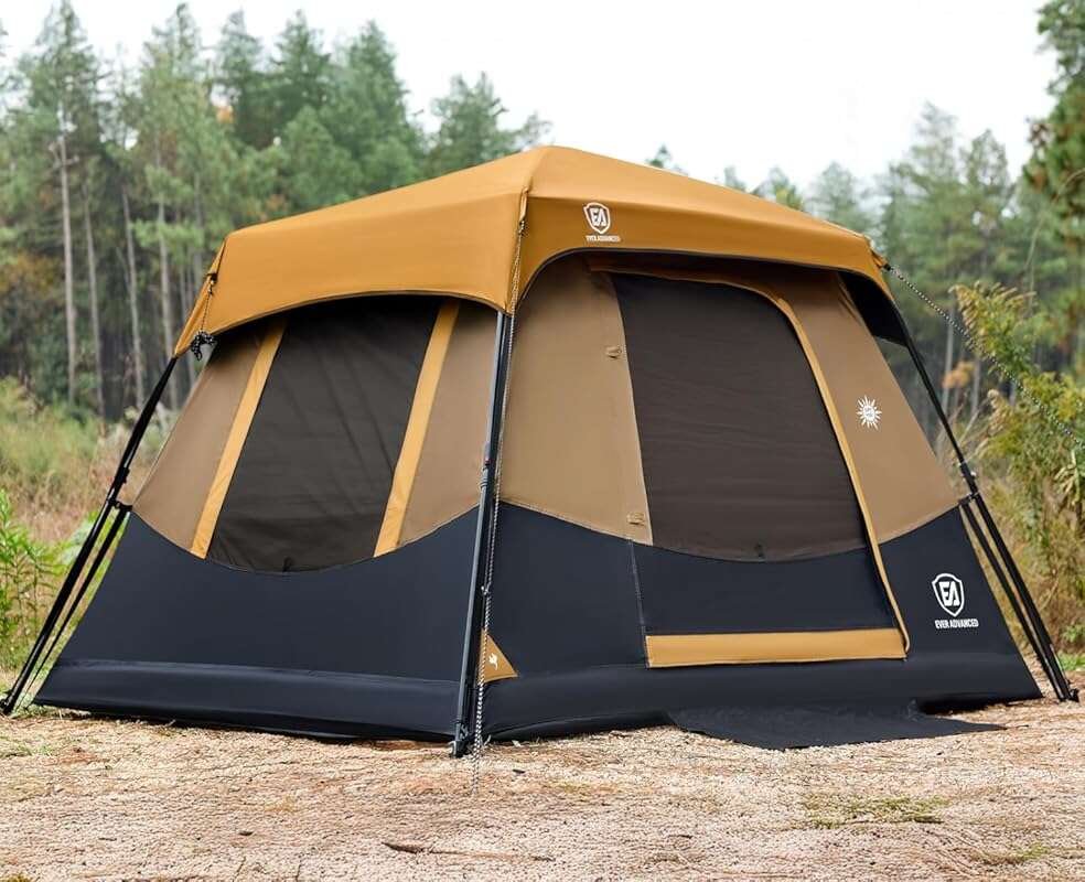 EVER ADVANCED 4 Person Blackout Camping Tent - Instant Setup, Water-Re