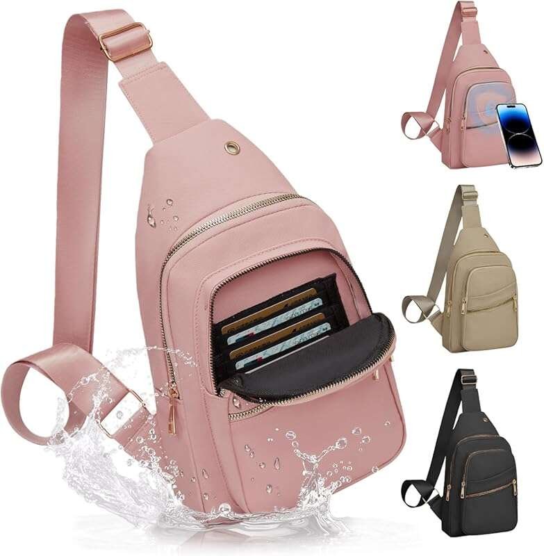 Small RFID-Blocking Waterproof Sling Bag for Men and Women, Lightweigh
