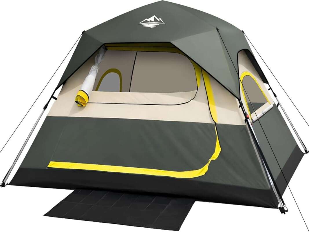 Instant 4-Person Cabin Tent with Rainfly & Windproof Design for Quick