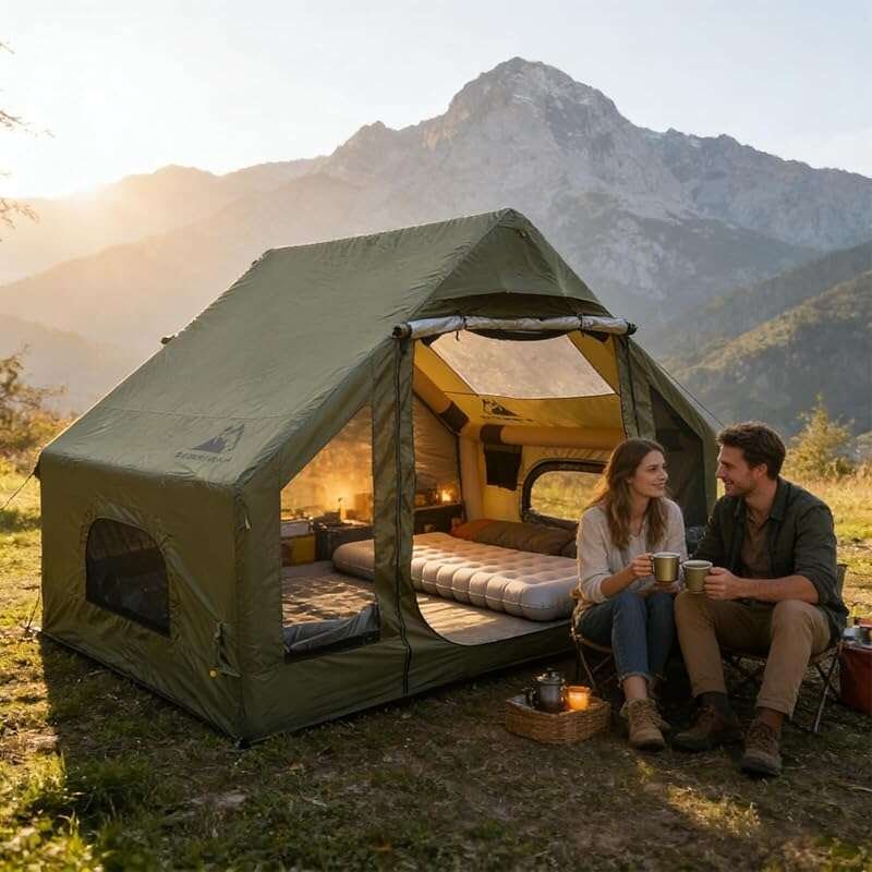 Inflatable Quick Setup 4-Season Hot Tent with Pump and Oxford Fabric