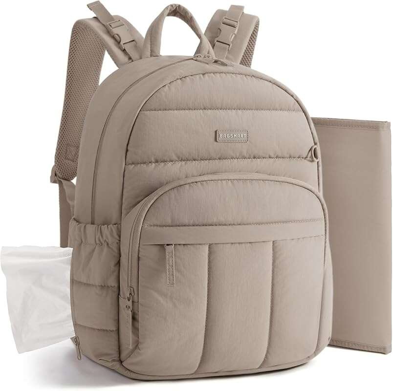 BAGSMART Multi-Pocket Diaper Bag Backpack with Waterproof Changing Pad