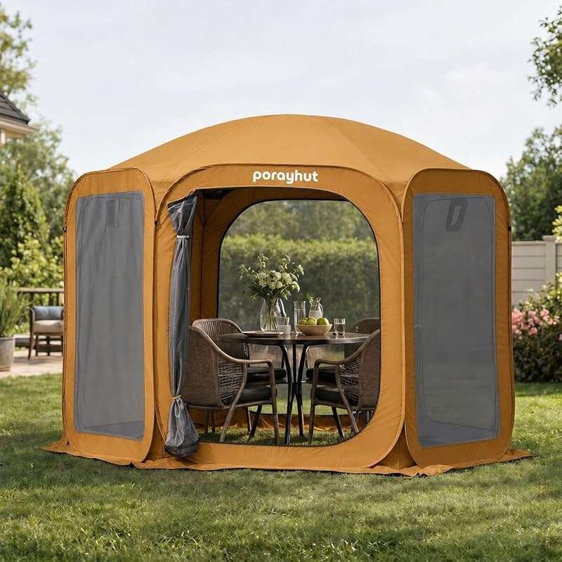 Porayhut 10x10FT Pop Up Screen Tent with Waterproof Floor & Mesh Doors