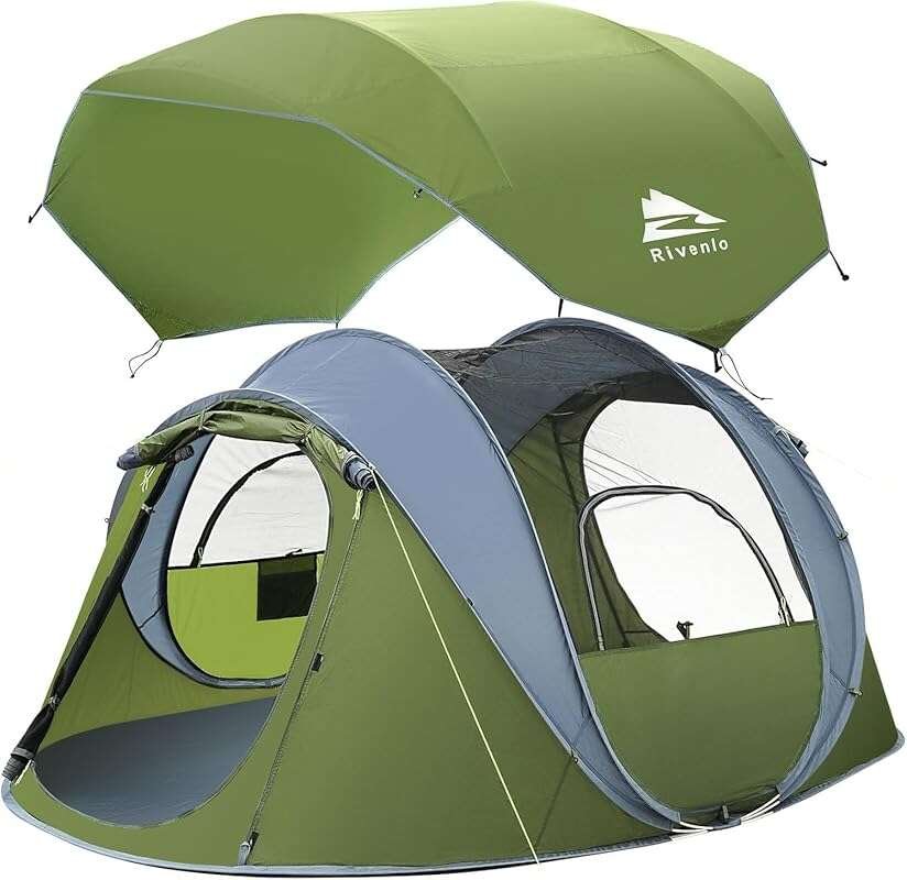 4/6 Person Waterproof Quick-Setup Camping Tent with Skylight & Rainfly