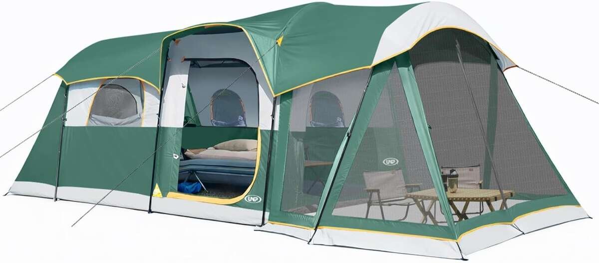 UNP 8-Person Waterproof Tunnel Tent with Screen Porch, Spacious Family Camping Solution