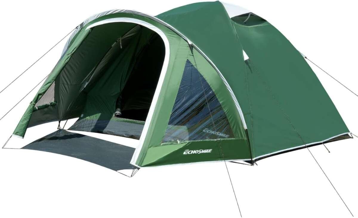 EchoSmile 4-Person Waterproof Family Tent with Vestibule & PVC View Wi