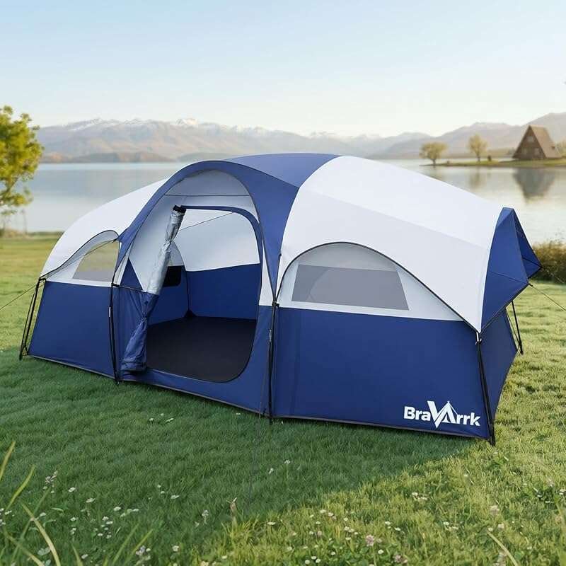 PU3000MM Waterproof Family Tent for 8 with Spacious 3 Rooms and Portab